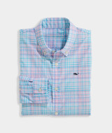 Vineyard Vines Boys' Performance Parrotfish Plaid Featherweight Shirt in Bahama Breeze front view
