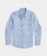 Vineyard Vines Boys' Performance Parrotfish Plaid Featherweight Shirt in Bahama Breeze back view