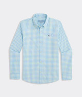 Vineyard Vines Boys' Lemon Shark Gingham Featherweight Performance Shirt Aqua Glass side view