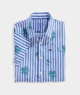 The Vineyard Vines Boys' Printed Cotton Short Sleeve Shirt in Breaker Blue