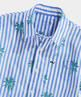 The Vineyard Vines Boys' Printed Cotton Short Sleeve Shirt in Breaker Blue
