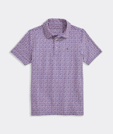The Vineyard Vines Boys' Performance Printed Sankaty Polo in the Moonshine Baseball Print