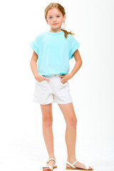Good Girl Girls' Overlap Openback Top in Aqua front view