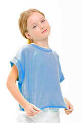 Good Girl Girls' Overlap Openback Top in Denim Blue front view