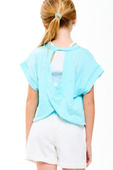 Good Girl Girls' Overlap Openback Top in Aqua styled view