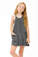 Good Girl Girls' Mineral Wash Mini Dress in Charcoal