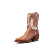 Tecovas Women's The Jolene Cowgirl Boots in Caramel Cowhide heel detail