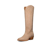 Tecovas Women's The Abby Cowgirl Boots in Driftwood Suede, side view