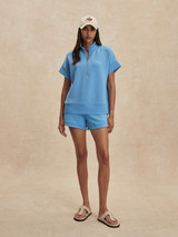 Varley Women's Ritchie Short Sleeve Sweatshirt in Azure Blue front view