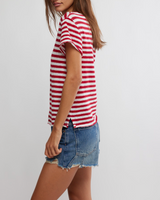 Free People Women's Nora Striped Cotton Tee in Red Combo