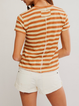 Free People Women's Nora Striped Cotton Tee in Mocha Combo