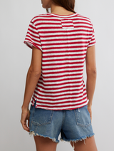 Free People Women's Nora Striped Cotton Tee in Red Combo
