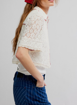 Free People Women's Mannie Lace Button Down Shirt in Whisper White