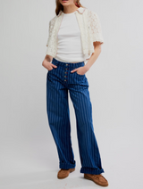 Free People Women's Mannie Lace Button Down Shirt in Whisper White