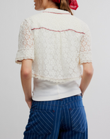 Free People Women's Mannie Lace Button Down Shirt in Whisper White