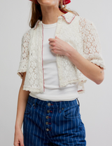 Free People Women's Mannie Lace Button Down Shirt in Whisper White