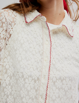 Free People Women's Mannie Lace Button Down Shirt in Whisper White