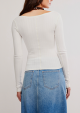 Free People Women's End Game Pointelle Long Sleeve Top in Sugar Swizzle