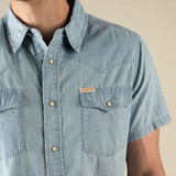 Sendero Provisions Co. Men's The Wyatt Pearl Snap Shirt in Washed Indigo Chambray detail view