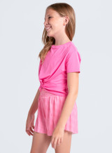 Lucky In Love Girls' Peek a Boo Short Sleeve Top in Pink front view