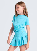 Lucky In Love Girls' Peek a Boo Short Sleeve Top in Turquoise front view
