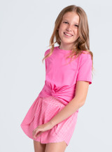 Lucky in Love Girls' Peek a Boo Short Sleeve Top in Pink