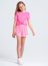 Lucky In Love Girls' Peek a Boo Short Sleeve Top in Pink side view
