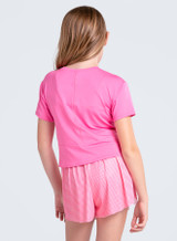 Lucky In Love Girls' Peek a Boo Short Sleeve Top in Pink back view