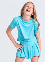 Lucky In Love Girls' Peek a Boo Short Sleeve Top in Turquoise side view