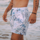 Baja Llama Men's Stretch Swimsuit in White Hot Tropics