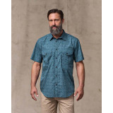 Filson Men's Washed Feather Cloth Short Sleeve Shirt in Blue flat lay