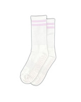 ZOĪ Stripe Crew Grip Socks in Pink/White