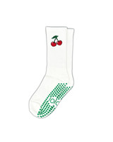 ZOĪ Cherry Crew Grip Socks in White/Red/Green