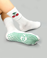 ZOĪ Cherry Crew Grip Socks in White/Red/Green