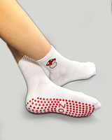 ZOĪ Mushroom Ankle Grip Socks in White/Red