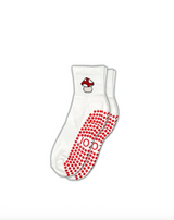 ZOĪ Mushroom Ankle Grip Socks in White/Red detail view
