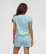 The Southern Shirt Women's Astroknit V-Neck Short Sleeve Top in Chambray