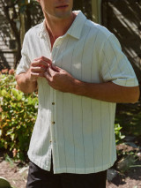 Fair Harbor Men's Oasis Textured Shirt Shell Stripe lifestyle view