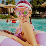 Bling2o Girls' Frosted Feline Swim Goggles in Purrfect Purple lifestyle view