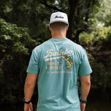 Burlebo Men's Baits and Rigs Tee in Heather Cyan detail shot