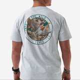 Burlebo Men's Camo Mallard Duck Tee in Heather Grey graphic detail