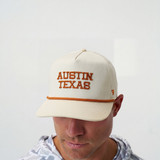 Burlebo Austin Texas Snapback Hat White and Orange model wear