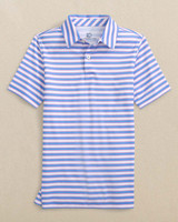 Southern Tide Boys' Driver Waterway Stripe Performance Polo in Ocean Channel detail view