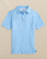 Southern Tide Boys' Driver Beach Palms Printed Performance Polo in Ocean Channel detail view