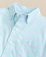 Southern Tide Boys' Amelia Island Stripe Charleston Long Sleeve Button Down in Ocean Channel side view