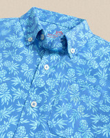 Southern Tide Boys' Pineapple Parade Coastal Breeze Sport Shirt in Blue Stream front view