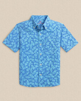 Southern Tide Boys' Pineapple Parade Coastal Breeze Sport Shirt in Blue Stream detail view