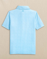Southern Tide Boys' Driver Paradise Shores Printed Performance Polo in Tropical Breeze Blue front view