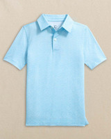 Southern Tide Boys' Driver Paradise Shores Printed Performance Polo in Tropical Breeze Blue back view