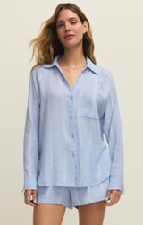 Z Supply Women's The Perfect Linen Striped Top in Blue Light